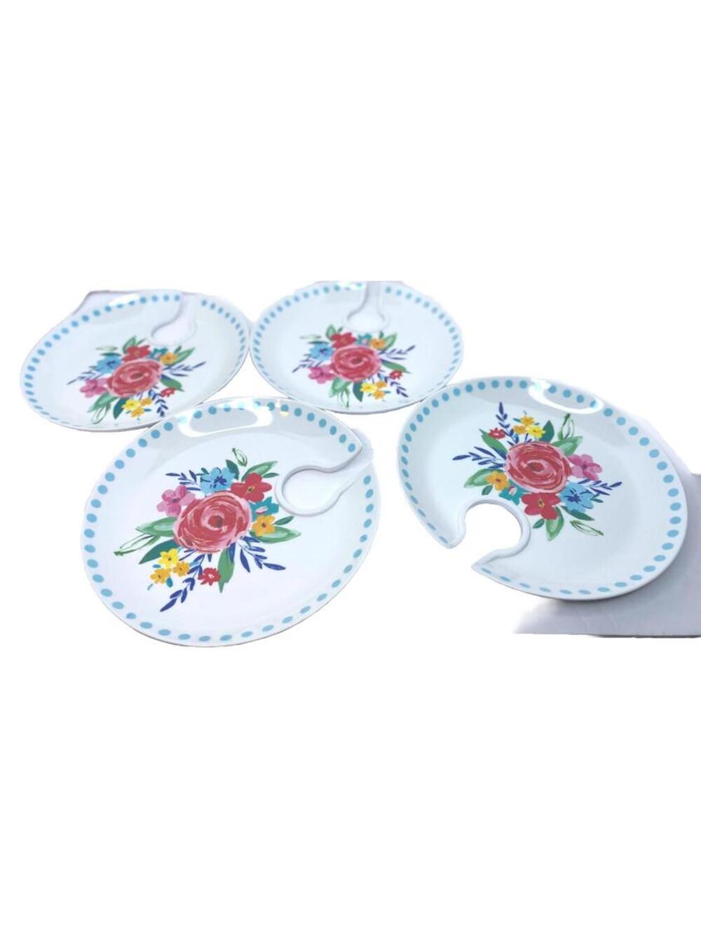 The Pioneer Woman Wine Mingling Board Set  4 Appetizer Plates Holds Wine Glass